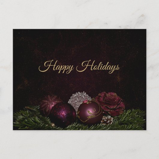 Christmas Greeting Pink Ornament Green Black Postkarte (Vorderseite)