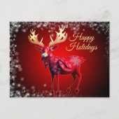 Christmas Greeting Red Reindeer Winter Holidays Postkarte (Vorderseite)