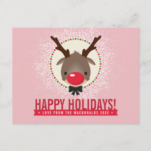 CHRISTMAS GREETING Rentiere Rentiere Rosa Feiertagspostkarte
