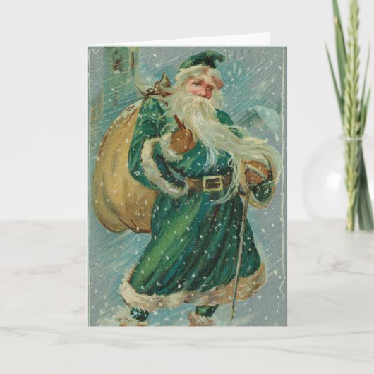 Christmas Greetings-Retro Santa Claus Postcard Karte (Vorderseite)