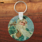 Christmas Greetings-Retro Santa Claus Postcard Schlüsselanhänger (Rückseite)