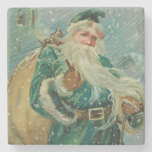 Christmas Greetings-Retro Santa Claus Postcard Steinuntersetzer (Vorderseite)