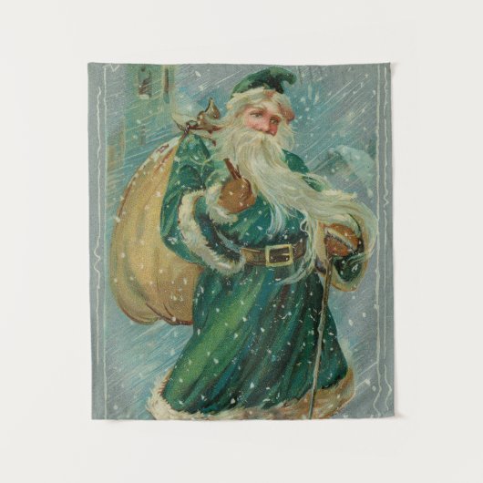 Christmas Greetings-Retro Santa Claus Postcard Wandteppich (Vorderseite)