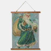 Christmas Greetings-Retro Santa Claus Postcard Wandteppich Mit Holzrahmen (Vorderseite)