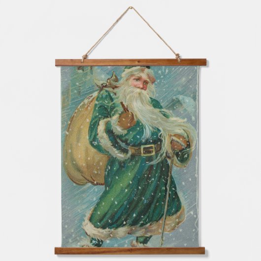 Christmas Greetings-Retro Santa Claus Postcard Wandteppich Mit Holzrahmen (Vorderseite)
