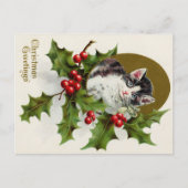 Christmas Greetings Vintage Kitty Card Postkarte (Vorderseite)