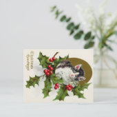 Christmas Greetings Vintage Kitty Card Postkarte (Stehend Vorderseite)