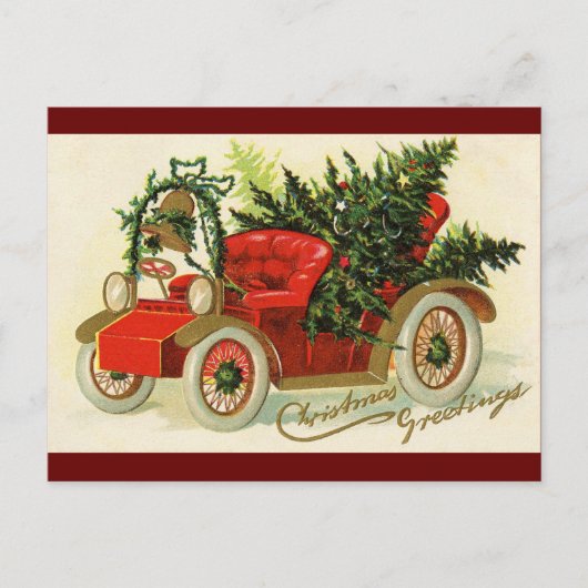 "Christmas Greetings" Vintager LKW Weihnachtsbaum Postkarte (Vorderseite)