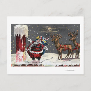 Christmas GreetingSanta and Chimney Feiertagspostkarte