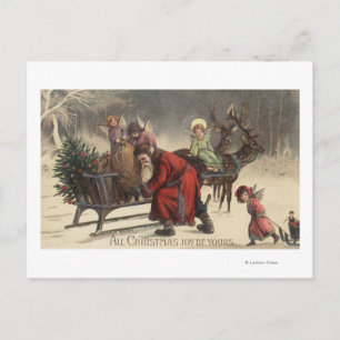 Christmas GreetingSanta and Sleigh Feiertagspostkarte