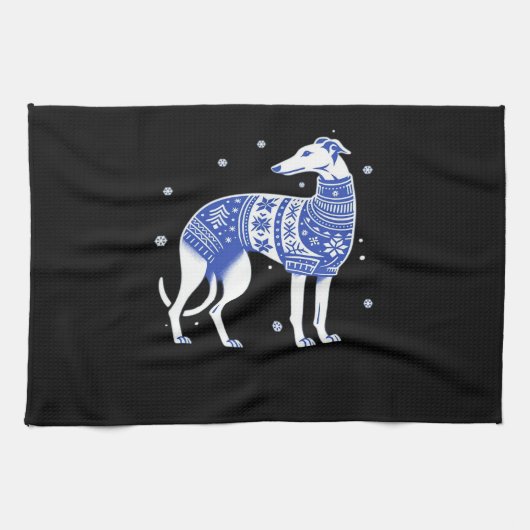 Christmas Greyhound Dog Wearing an Ugly Sweater Bl Geschirrtuch (Horizontal)