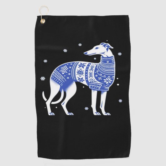 Christmas Greyhound Dog Wearing an Ugly Sweater Bl Golfhandtuch (Vorderseite)