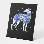 Christmas Greyhound Dog Wearing an Ugly Sweater Bl Sockelschild (Vorderseite)