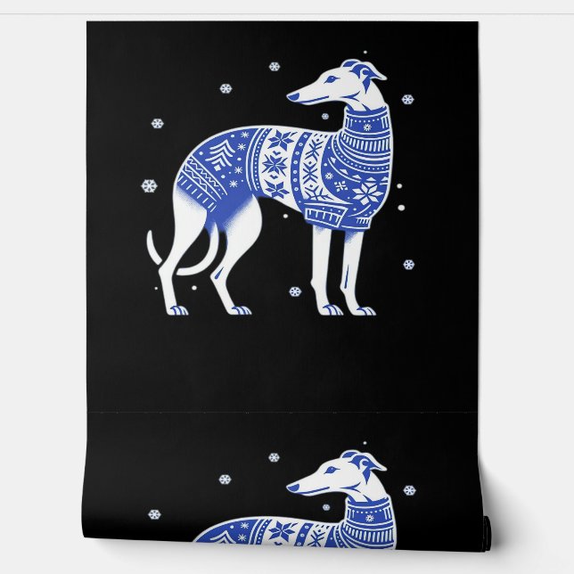Christmas Greyhound Dog Wearing an Ugly Sweater Bl Tapete (Abrollen)