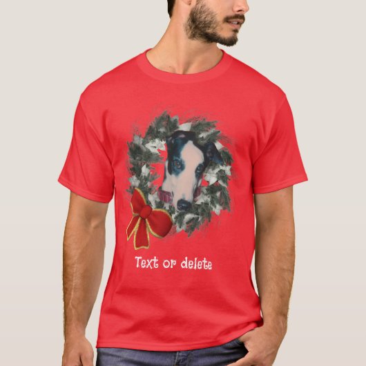 Christmas Greyhound Wreath Personalized T-Shirt (Vorderseite)
