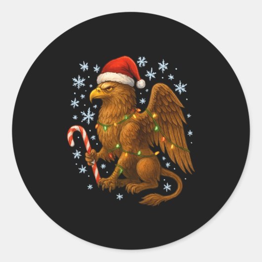 Christmas Griffin Magic Mythical Holiday Srit Long Runder Aufkleber (Vorderseite)