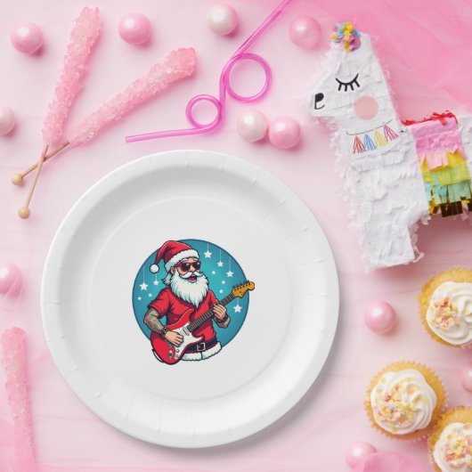 Christmas guitarist Rockmusic Christmas (3) Pappteller (Party)