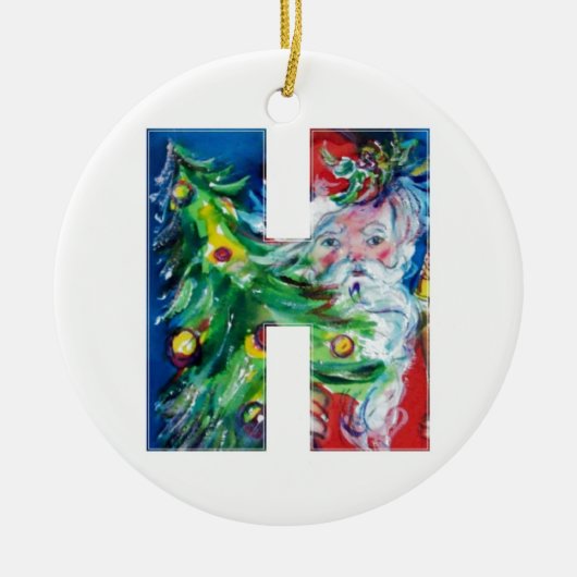 CHRISTMAS H LETTER / SANTA MIT CHRISTMAS TREM KERAMIKORNAMENT (Vorne)