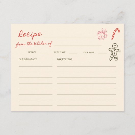 Christmas Hand Drawn Bridal Shower Recipe Begleitkarte (Vorderseite)