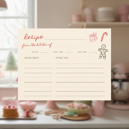 Christmas Hand Drawn Bridal Shower Recipe Begleitkarte