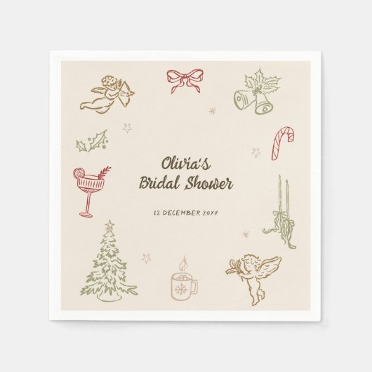 Christmas Hand Drawn Bridal Shower Serviette (Vorderseite)