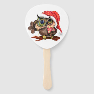 Christmas Hand Fan Baby Owl with Gifts Fächer