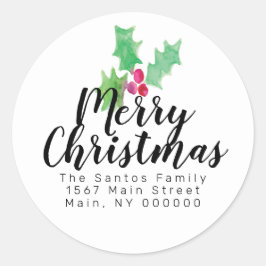 Christmas Hand Watercolor Holly Berry Adresse Runder Aufkleber