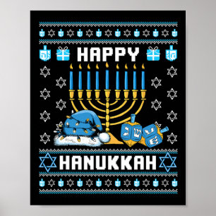 Christmas Hanukkah Ugly Pajama Weihnachtsmannmütze Poster