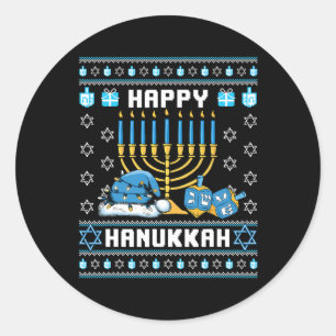 Christmas Hanukkah Ugly Pajama Weihnachtsmannmütze Runder Aufkleber