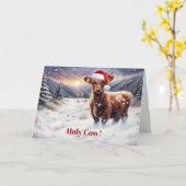 Christmas Happy Holidays Cute Highland Cow  Karte (Gelbe Blume)