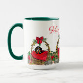 Christmas Happy Holidays, Cute Puppy in a Basket  Tasse (Links)