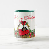 Christmas Happy Holidays, Cute Puppy in a Basket  Tasse (Zentrum)