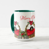 Christmas Happy Holidays, Cute Puppy in a Basket  Tasse (Vorderseite Links)
