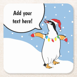 Christmas Happy Penguin Says Rechteckiger Pappuntersetzer