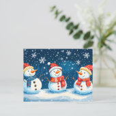 Christmas Happy Snowmans Feiertagspostkarte (Stehend Vorderseite)