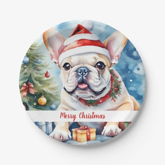 Christmas Hat festliche französische Bulldog-Telle Pappteller (Vorderseite)