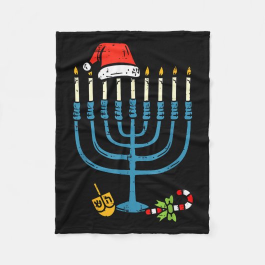 Christmas Hat Menorah Jew Hanukkah Chanukah Men Wo Fleecedecke (Vorderseite)