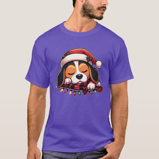 Christmas Hat Weihnachts Fairy Lights Beagle Famil T-Shirt (Vorderseite)