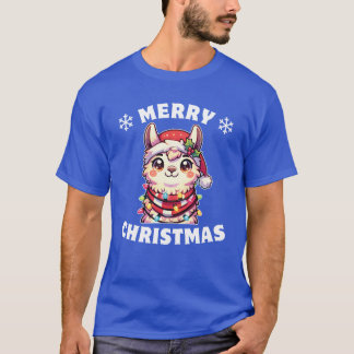 Christmas Hat Weihnachts Fairy Lights Llama Freund T-Shirt