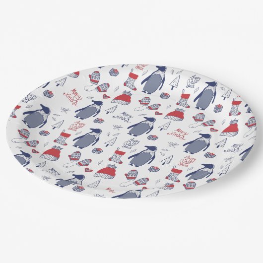 Christmas Hats Gloves Pattern Party Pappteller (Schrägansicht)