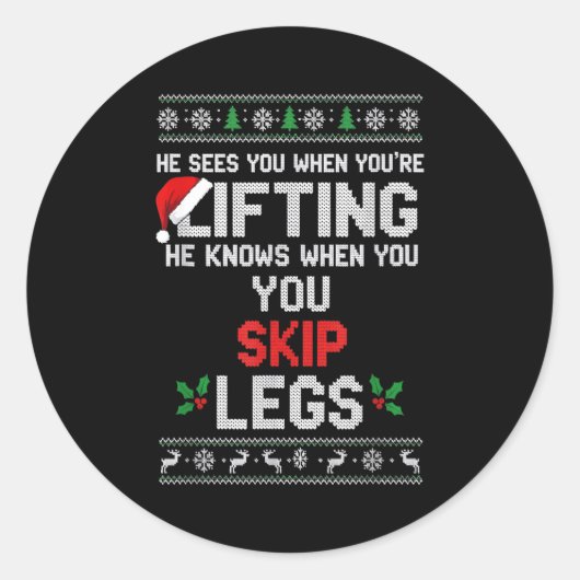 Christmas He Sees You When You're Lifting He Knows Runder Aufkleber (Vorderseite)