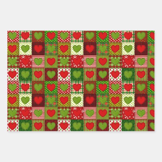 Christmas Hearts Patchwork-Quilt-Wrappingsbögen Geschenkpapier Set (Vorderseite)
