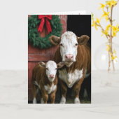 Christmas Hereford Cow and Calf Karte (Gelbe Blume)