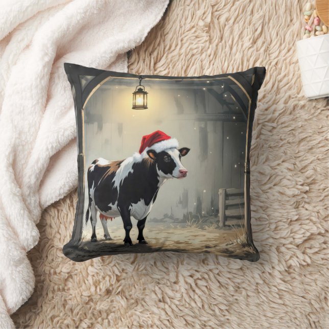 Christmas Hereford Cow In Barn Doorway Kissen (Decke)