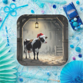 Christmas Hereford Cow In Barn Doorway Pappteller (Party)