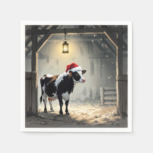 Christmas Hereford Cow In Barn Doorway Serviette (Vorderseite)