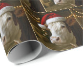 Christmas Hereford Cow Wearing a Santa Hat Geschenkpapier (Rolleneckpunkt)