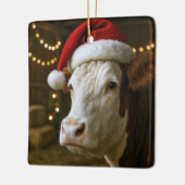 Christmas Hereford Cow Wearing a Santa Hat Keramikornament (Links)