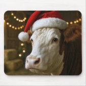 Christmas Hereford Cow Wearing a Santa Hat Mousepad (Vorne)