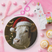 Christmas Hereford Cow Wearing a Santa Hat Pappteller (Party)